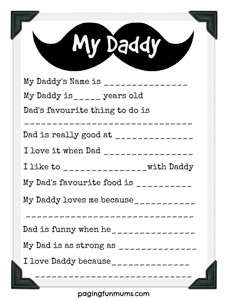 Father s Day Questionnaire Gift Idea Paging Fun Mums