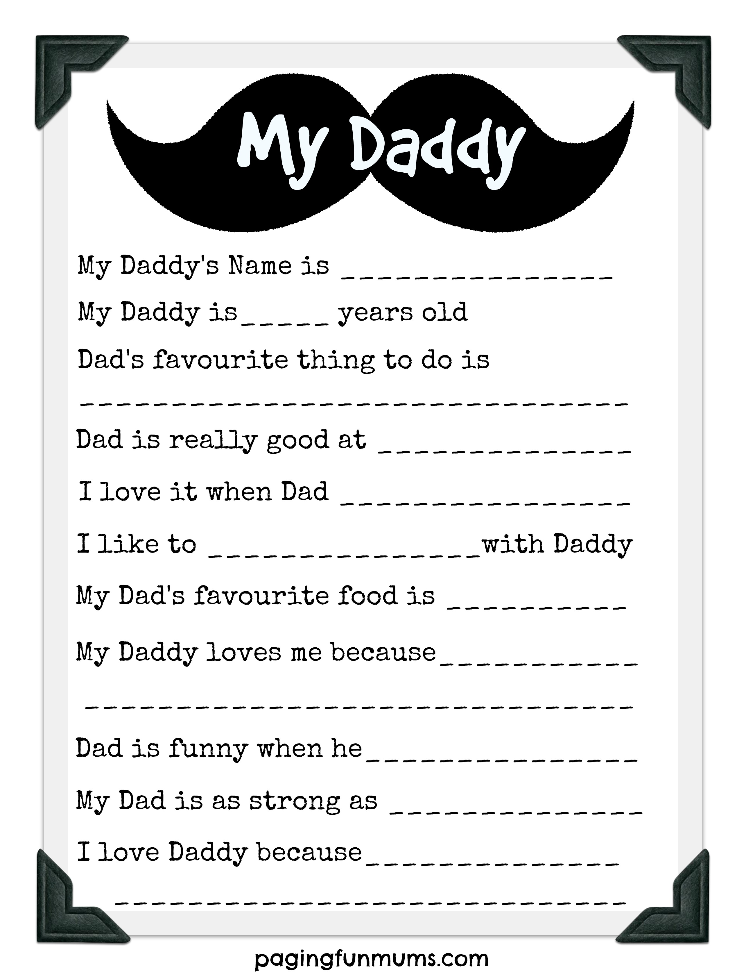 Free Printable Dad Questionnaire Printable Word Searches