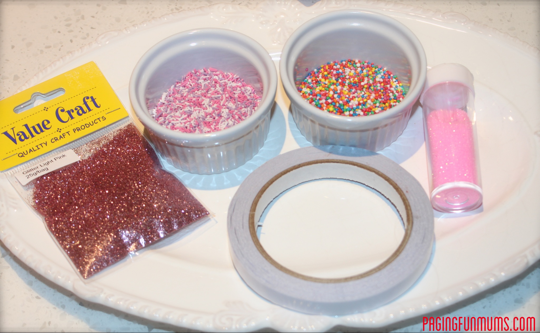 Glitter & Sprinkles + Double Sided Tape = Fun Gift Wrapping Idea