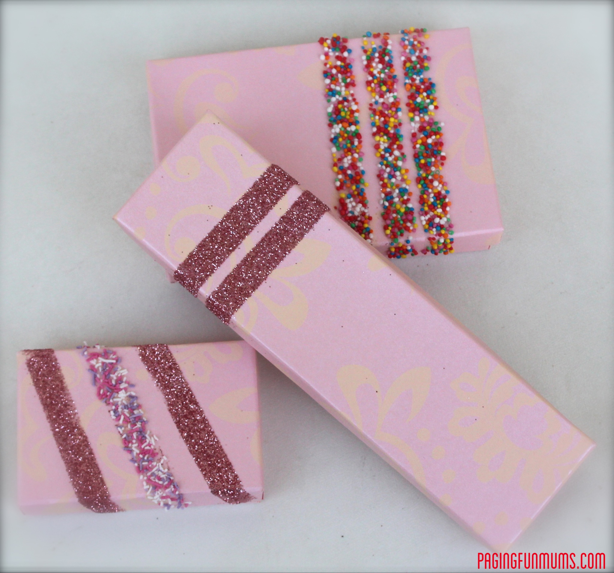 Glitter & Sprinkles + Double Sided Tape = FUN Gift Wrapping Idea!
