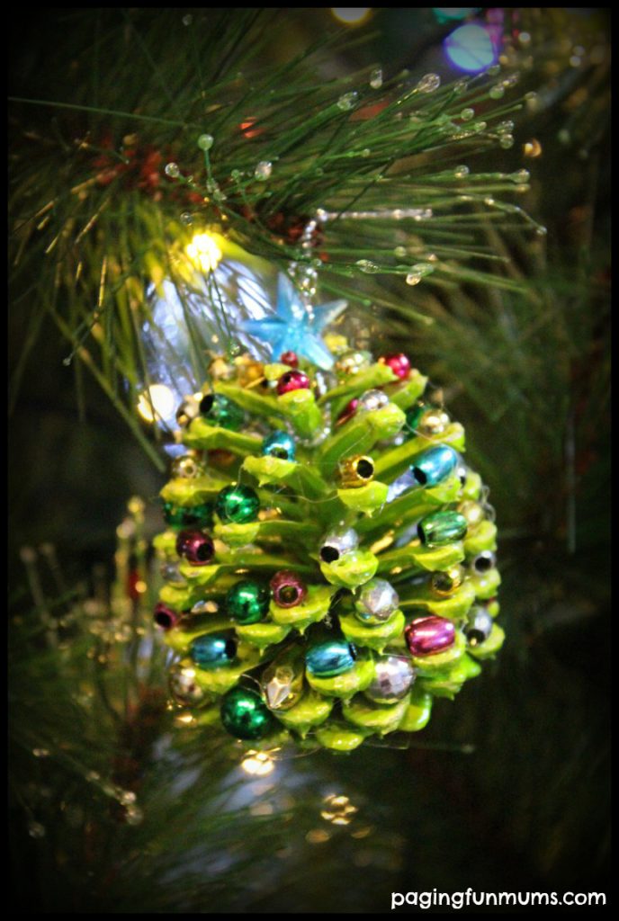 Beaded Pinecone Christmas Tree Ornament - Paging Fun Mums