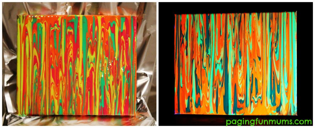 Glow in the dark canvas art before and after