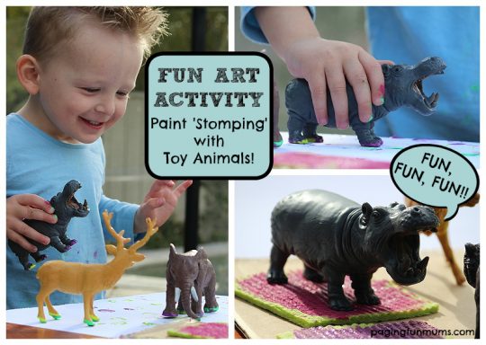 FUN Paint Stamping Activity for Toddlers - using toy animals!