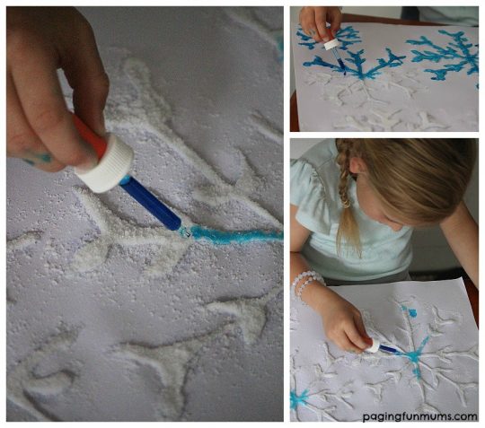 Frozen Inspired Snowflake Art - Using salt 'snow'! So much FUN!