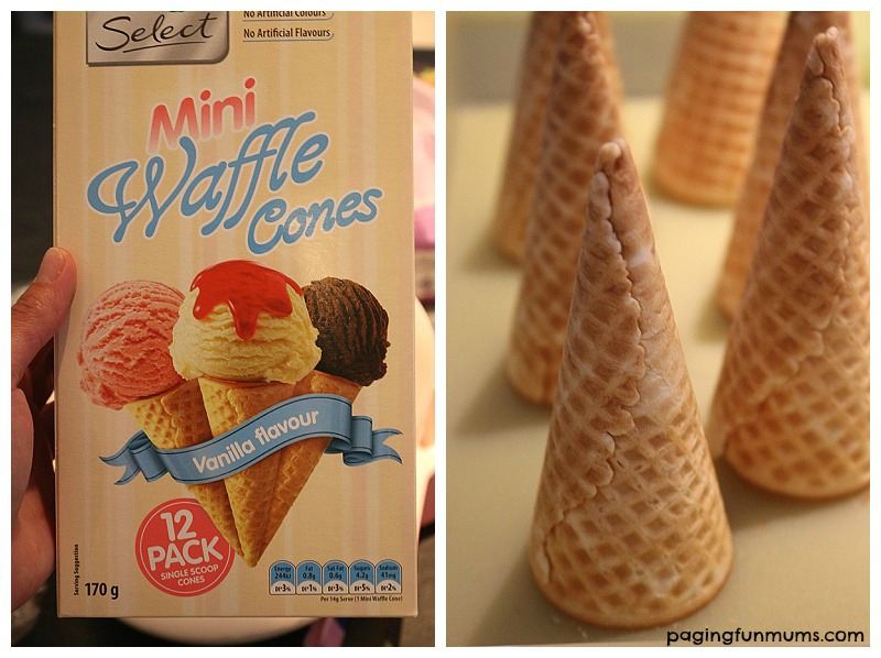 Making Coconut Christmas trees using waffle cones!
