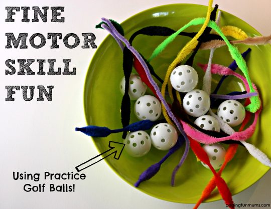 Fine Motor Skill Fun - using practice golf balls & pipe cleaners!