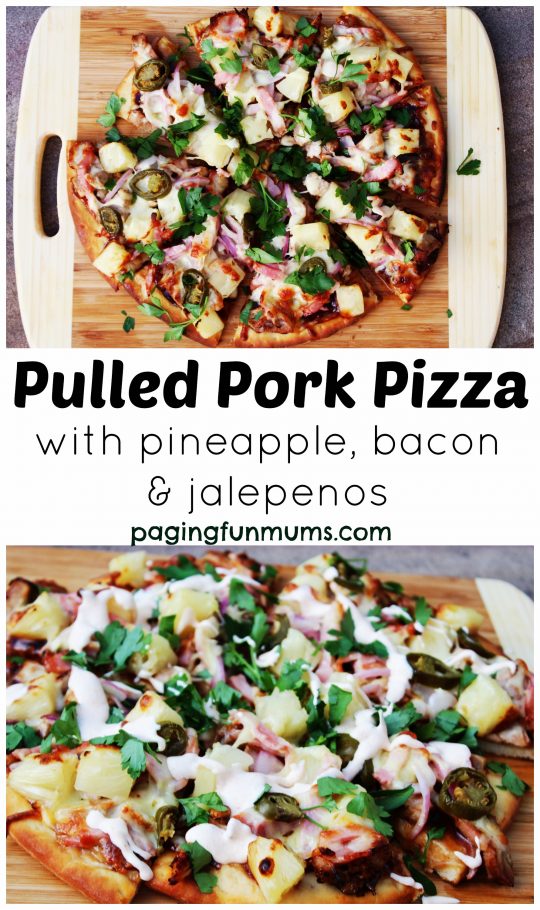 Pulled Pork Pizza with bacon, pineapple & jalepenos