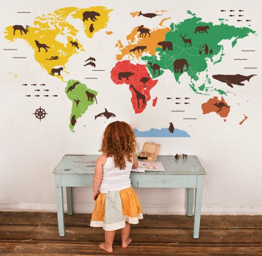 World Map Decal with animals! I would love this in my daughter's room!