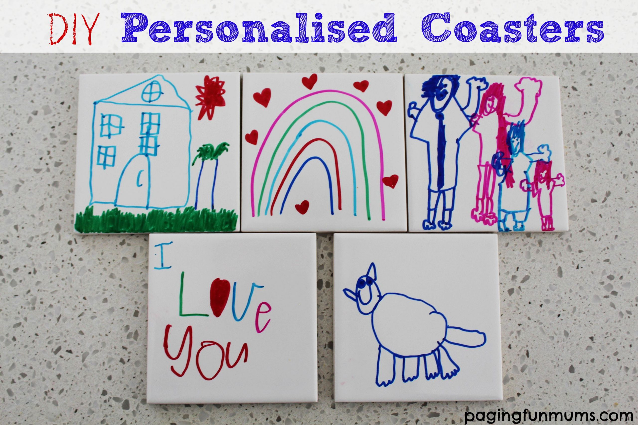 Personalised Kids Drawing Printed Acrylic Coaster Children Art