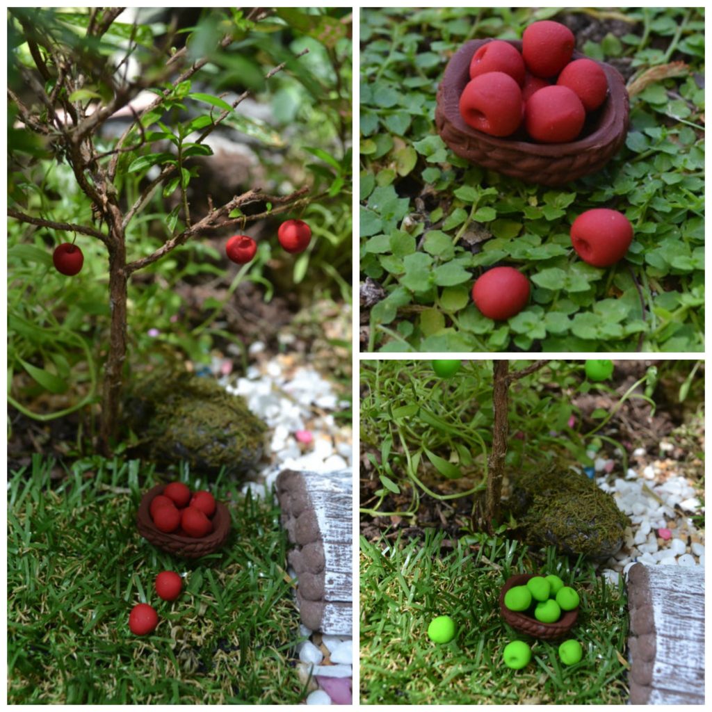 Handmade minature apples and basket for a Fairy Garden!