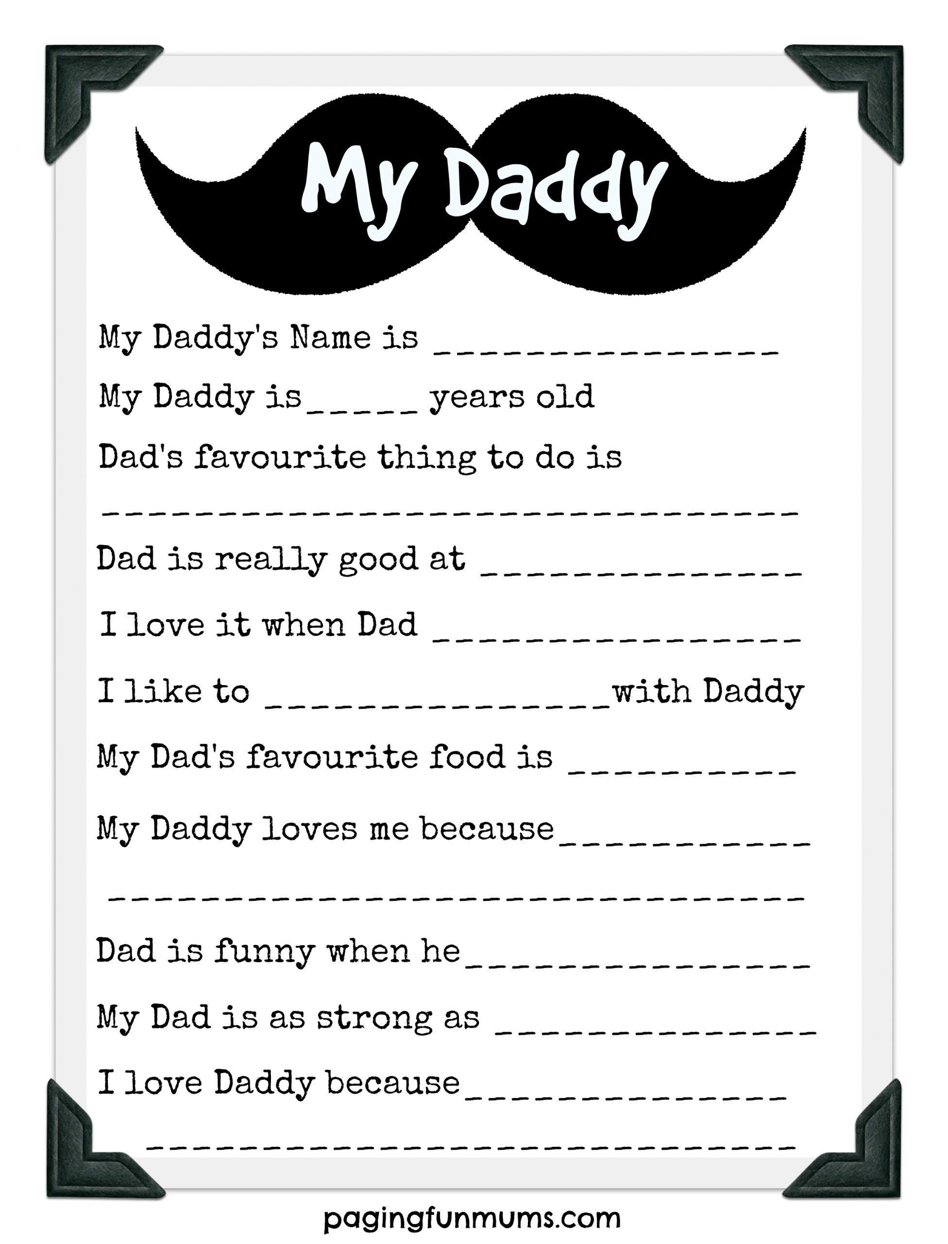 Father #39 s Day Questionnaire Gift Idea Paging Fun Mums