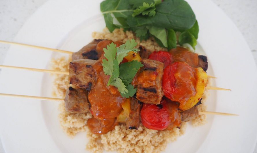 15 minute Beef Satay Skewers with Couscous